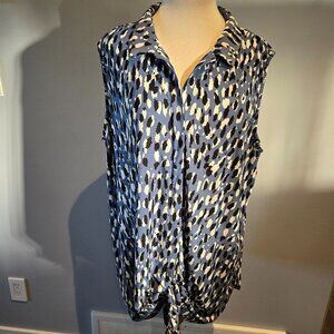 Lily Morgan Blue Leopard Print Sleeveless Blouse | Size 2X | Blue